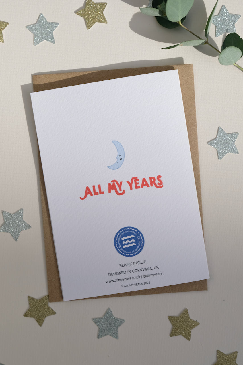 Baby's First Christmas Card Blue Harlequin